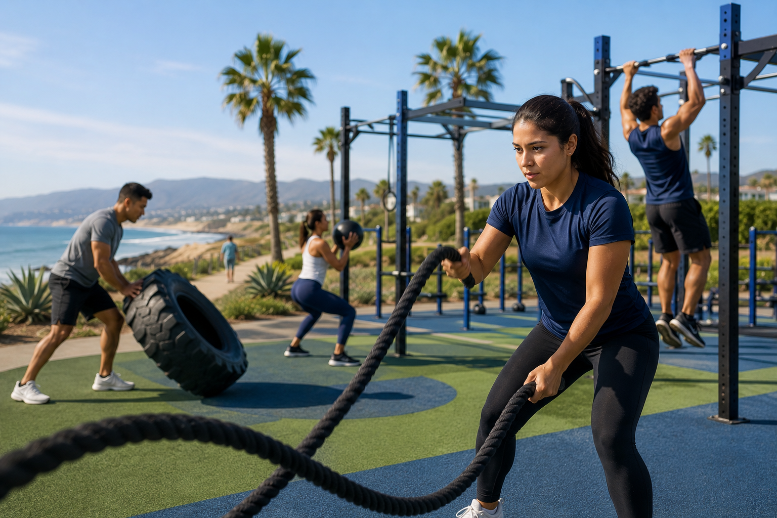 Oxnard College students exercising outdoors